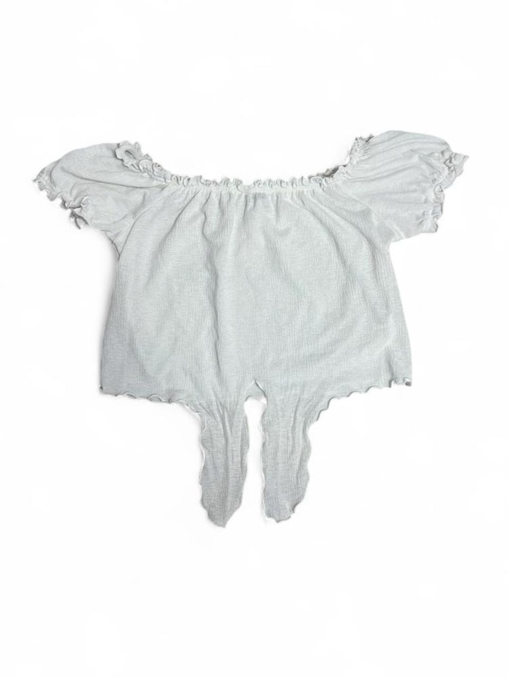 Iris Basic Light Gray Off-Shoulder Ruffle Crop Top